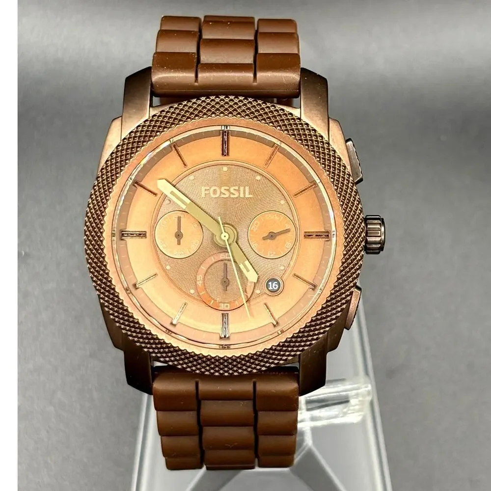 Fossil Machine FS4702 Chronograph Brown 45mm Men’s Watch Silicone Discontinued